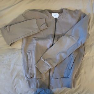 Beige warm hood less zip up sweatshirt